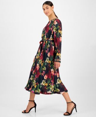 Women's Floral-Print Pleated Midi Dress