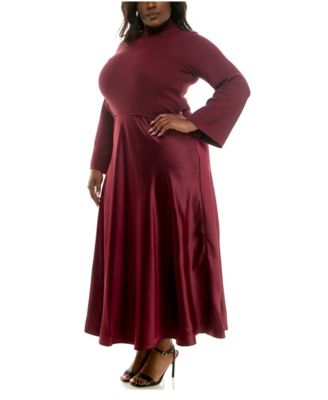 Plus Size Long Sleeves Twofer Maxi Dress