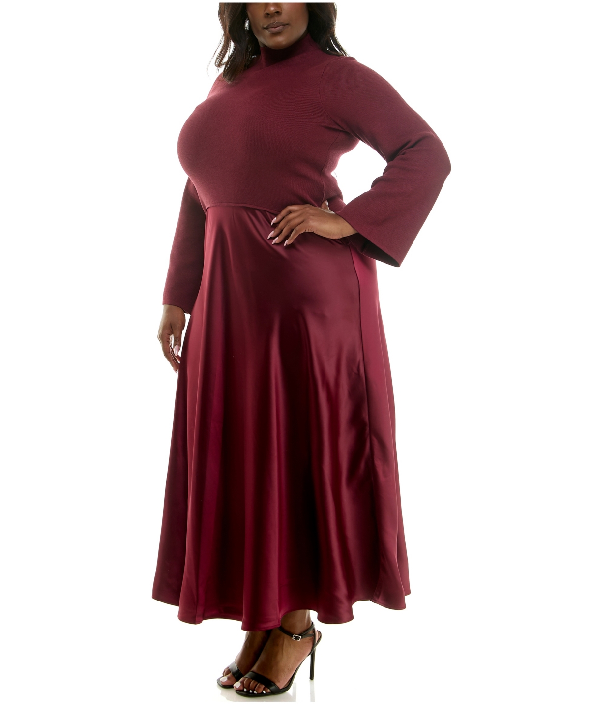 Taylor Plus Size Long Sleeves Twofer Maxi Dress In Burgundy
