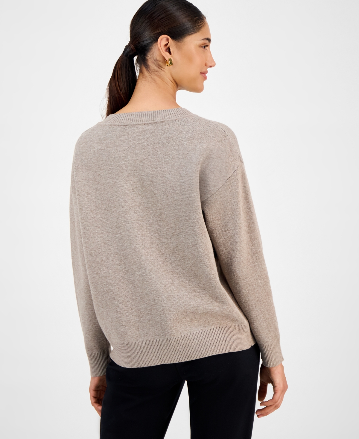 T Tahari Women's Rose-print Crewneck Sweater In Neutral