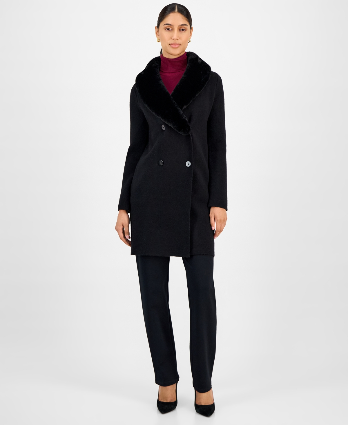 T Tahari Women's Faux-fur Shawl-collar Jacket In Black
