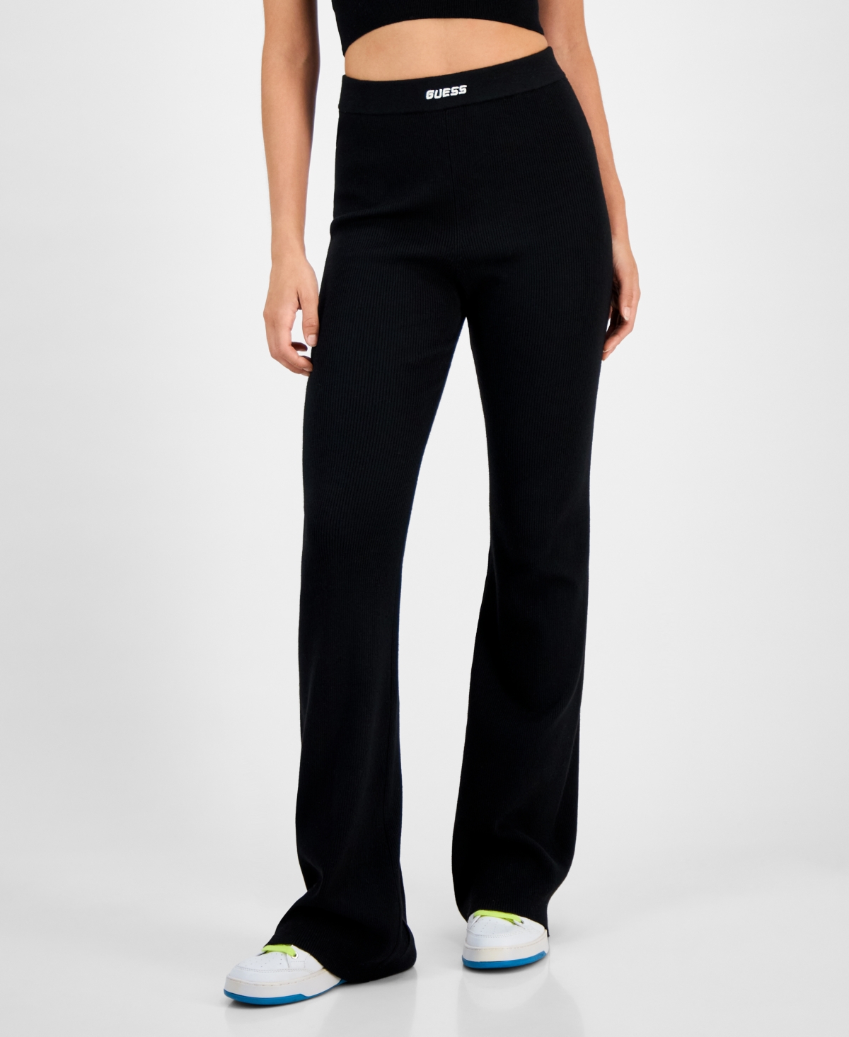 Guess Women's Flaminia Ribbed Knit Flare Pants In Black