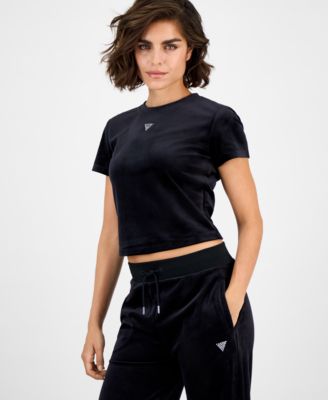 GUESS - Women's Couture Short-Sleeve Regular Velour T-Shirt