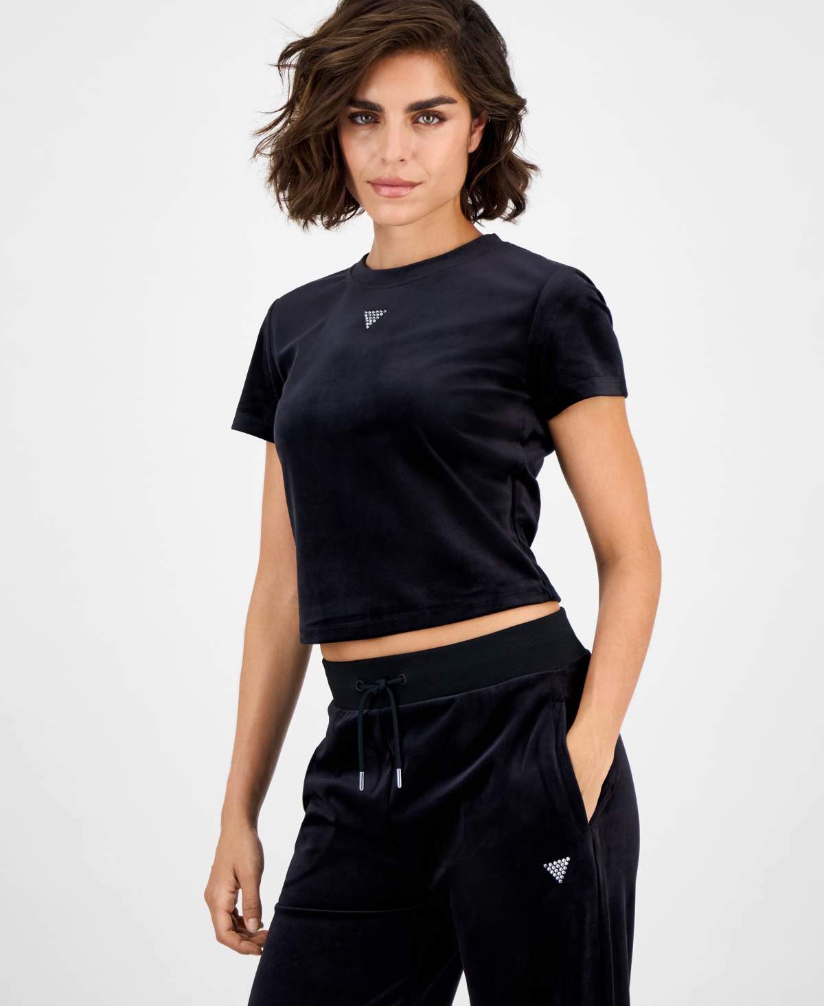 Guess Women's Couture Short-Sleeve Regular Velour T-Shirt