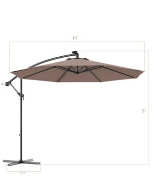 10' Hanging Solar LED Umbrella Patio Sun Shade Offset Market W/Base