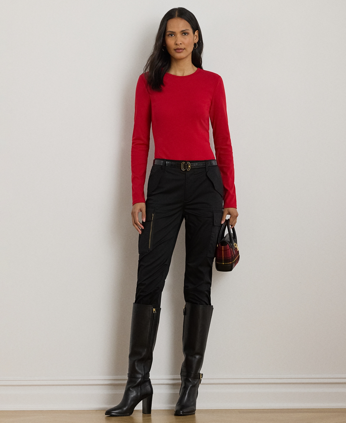 Ralph Lauren Petite Long Sleeve Crewneck T-shirt In Red