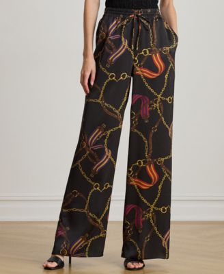 Petite Belting Print Wide Leg Pants