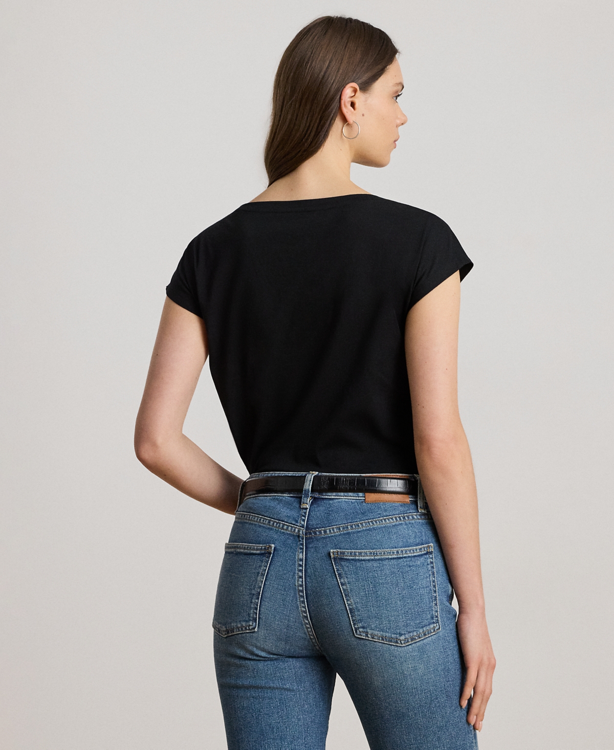Ralph Lauren Petite Sequin Crest Jersey T-shirt In Black