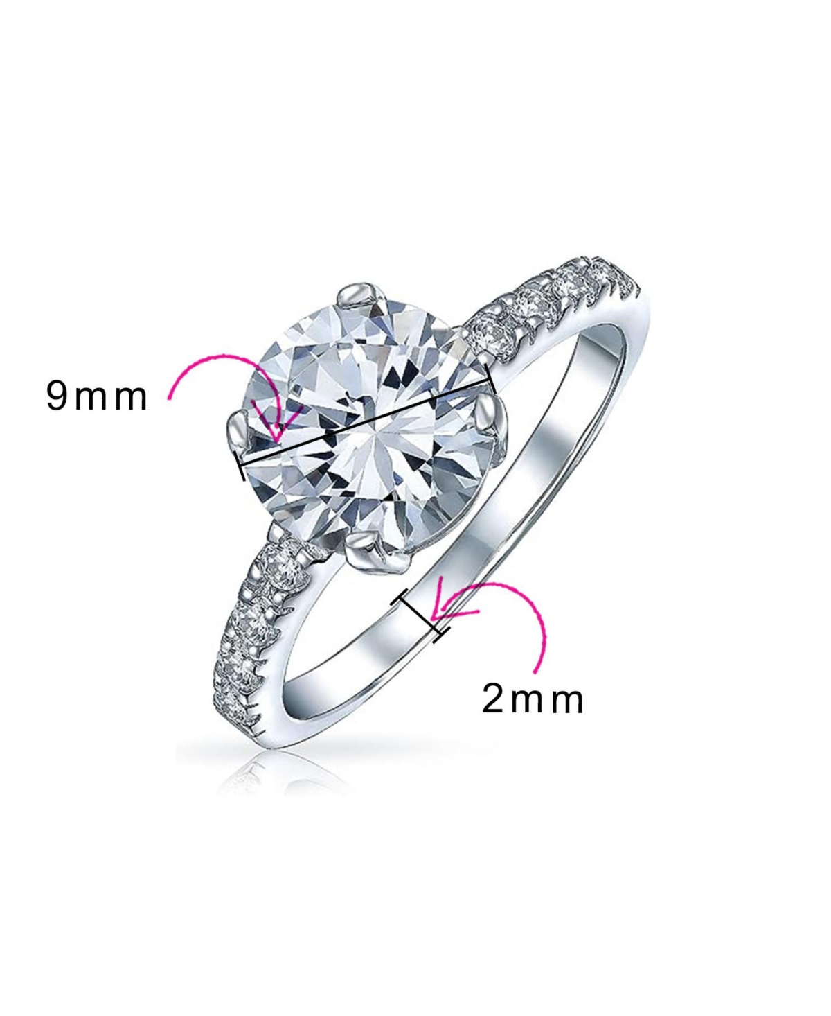 Bling Jewelry Classic 4CT Cz Round Solitaire Promise Ring .925 Sterling Silver Cubic Zirconia Thin Pave Band