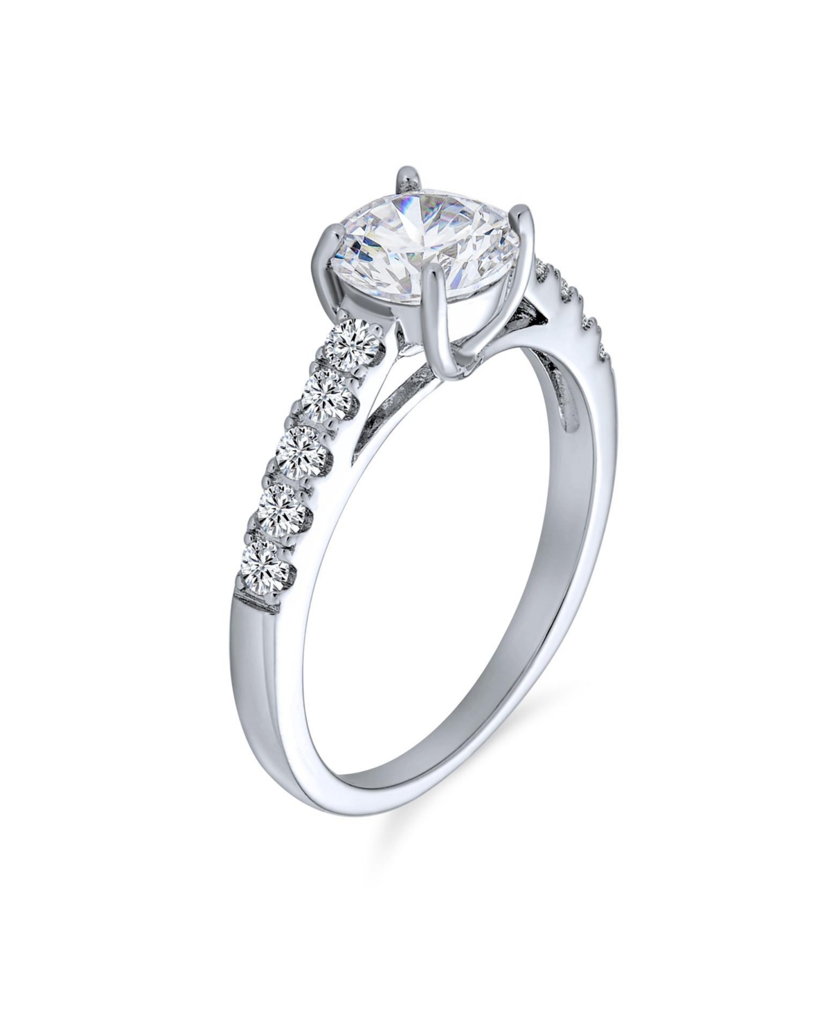 Bling Jewelry Classic 1.75CT Cz Round Solitaire Promise Ring Cubic Zirconia Pave Band .925 Sterling Silver