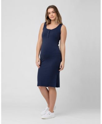 Penny Button Down Rib Dress in Navy - Perfect for Nursing and Maternity Wear