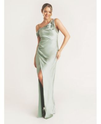 Women's Asymmetric Bardot Satin Bridesmaid Dress