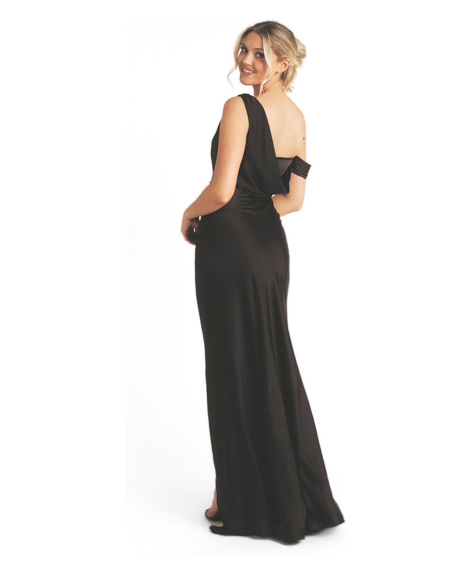 Women's Asymmetric Bardot Satin Bridesmaid Dress