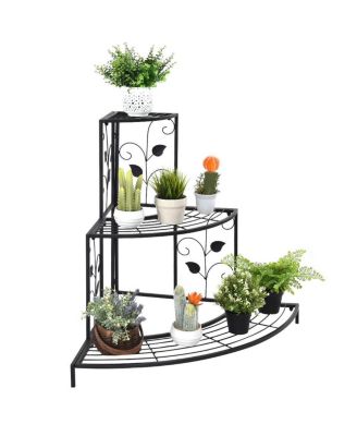 3 Tier Floral Corner Plant Stand Metal Flower Pot Rack Stair Display Ladder