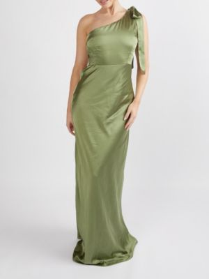 Women's Bow One Shoulder Satin Bridesmaid Dress