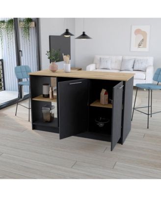 59"W Manufactured Wood Open Shelves, Double-Door Cabinet Padua Kitchen Island