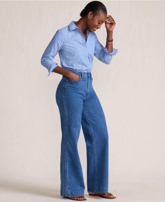 Women's Petite Soft Denim High Rise Wide Leg Braided Jeans