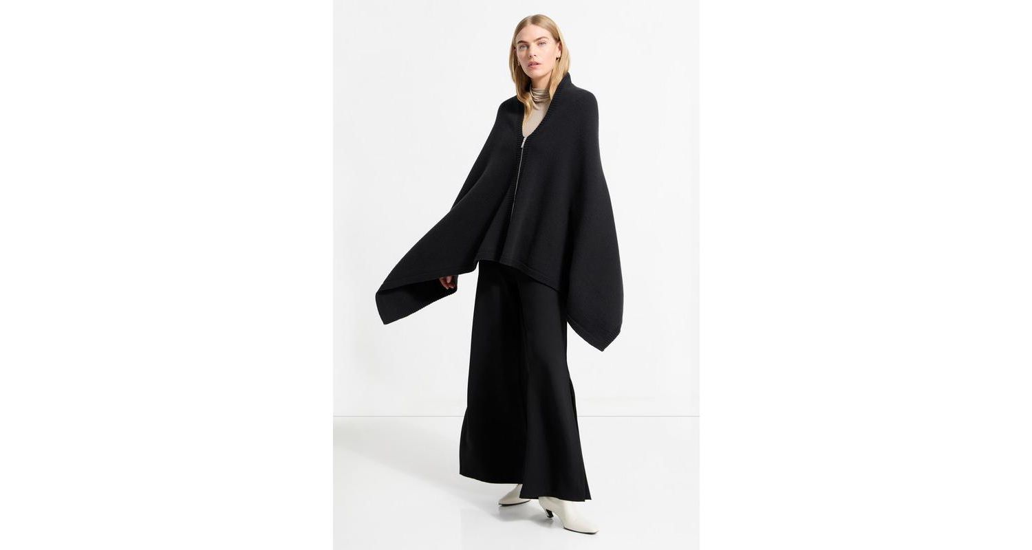 Women's Mika Italian Merino Wool Asymmetric-Hem Knit Cape with Zip