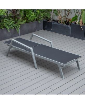 Marlin Patio Chaise Lounge Chair With Armrests in Grey Aluminum Frame