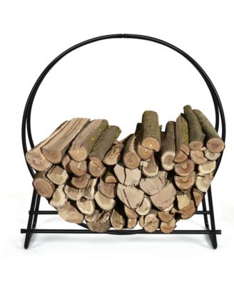 40-Inch Tubular Steel Log Hoop Firewood Storage Rack Holder Round Display