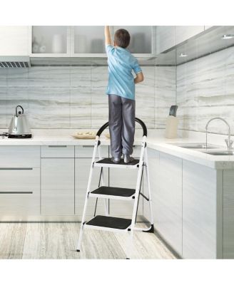3 Step Ladder Folding Stool Heavy Duty 330Lbs Capacity Industrial Lightweight