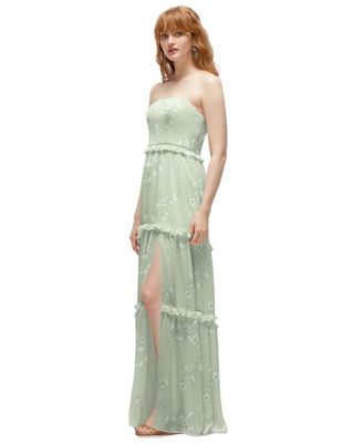 Strapless Chiffon Maxi Dress with Tiered Micro Ruffle Full Skirt