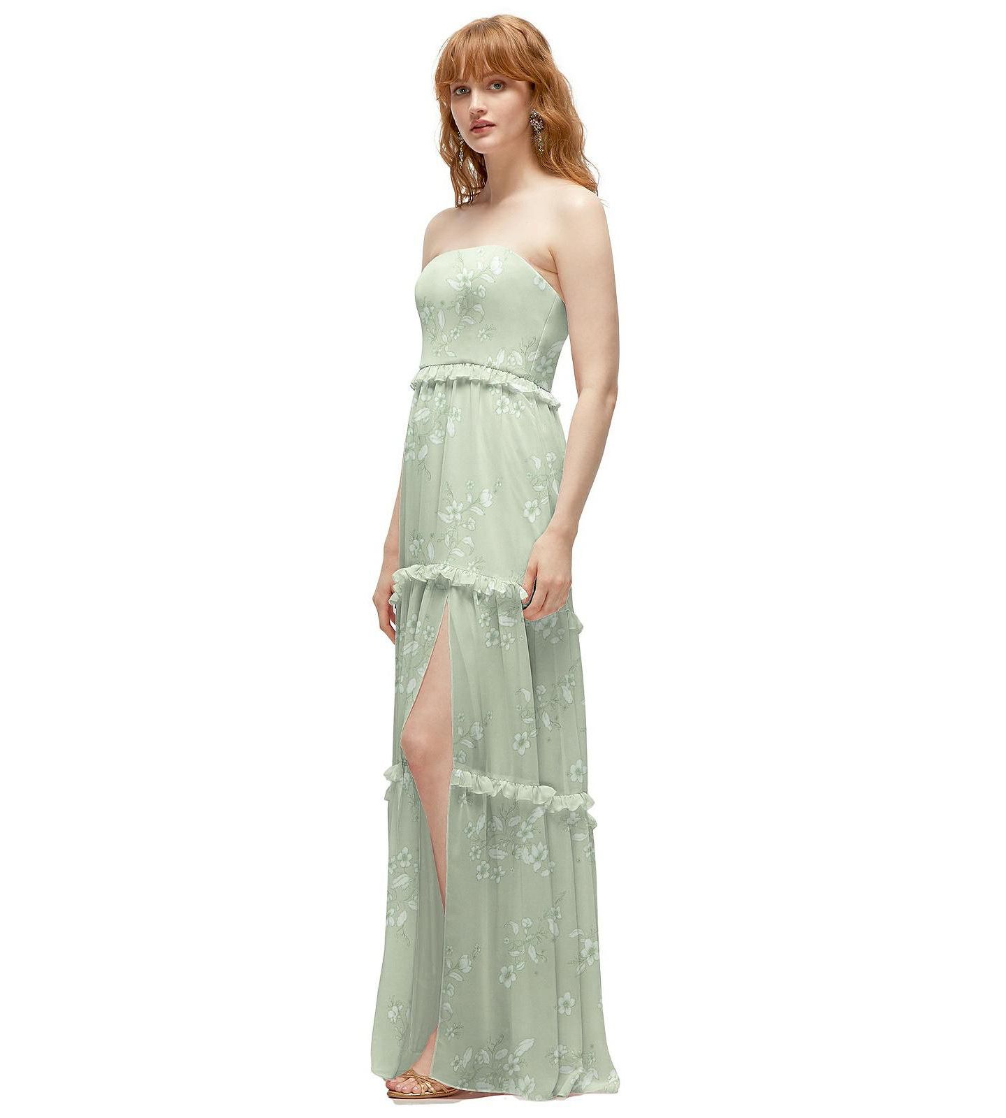 Женское платье After Six Strapless Chiffon Maxi Dress with Tiered Micro Ruffle Full Skirt, цвет: Винтажный шалфейный — фото 3