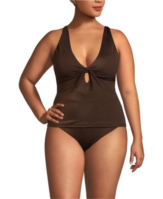 Plus Size Shine Ribbed Tankini Top and High Waisted Bottom Swimsuit Set