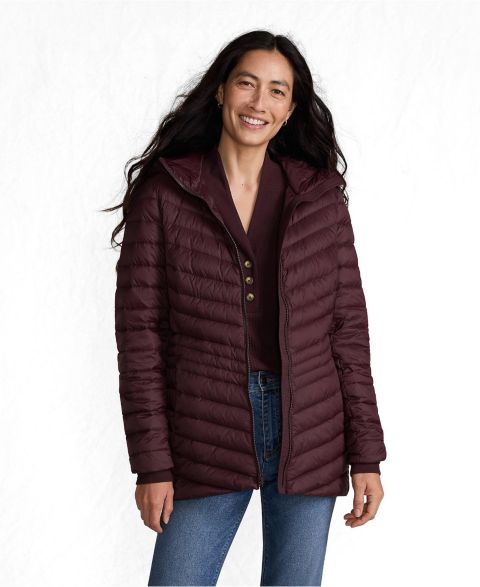 Женские куртки Lands' End Women's Petite Wanderweight Packable Down Hooded Long Jacket