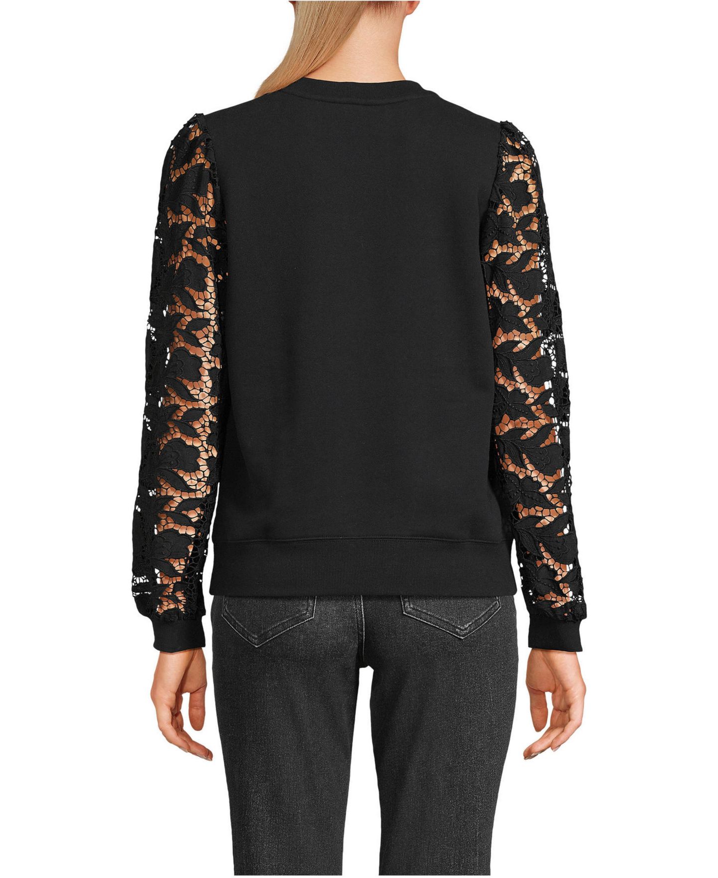 Женская толстовка Lands' End Serious Sweats Lace Sleeve, цвет: Чёрный — фото 2