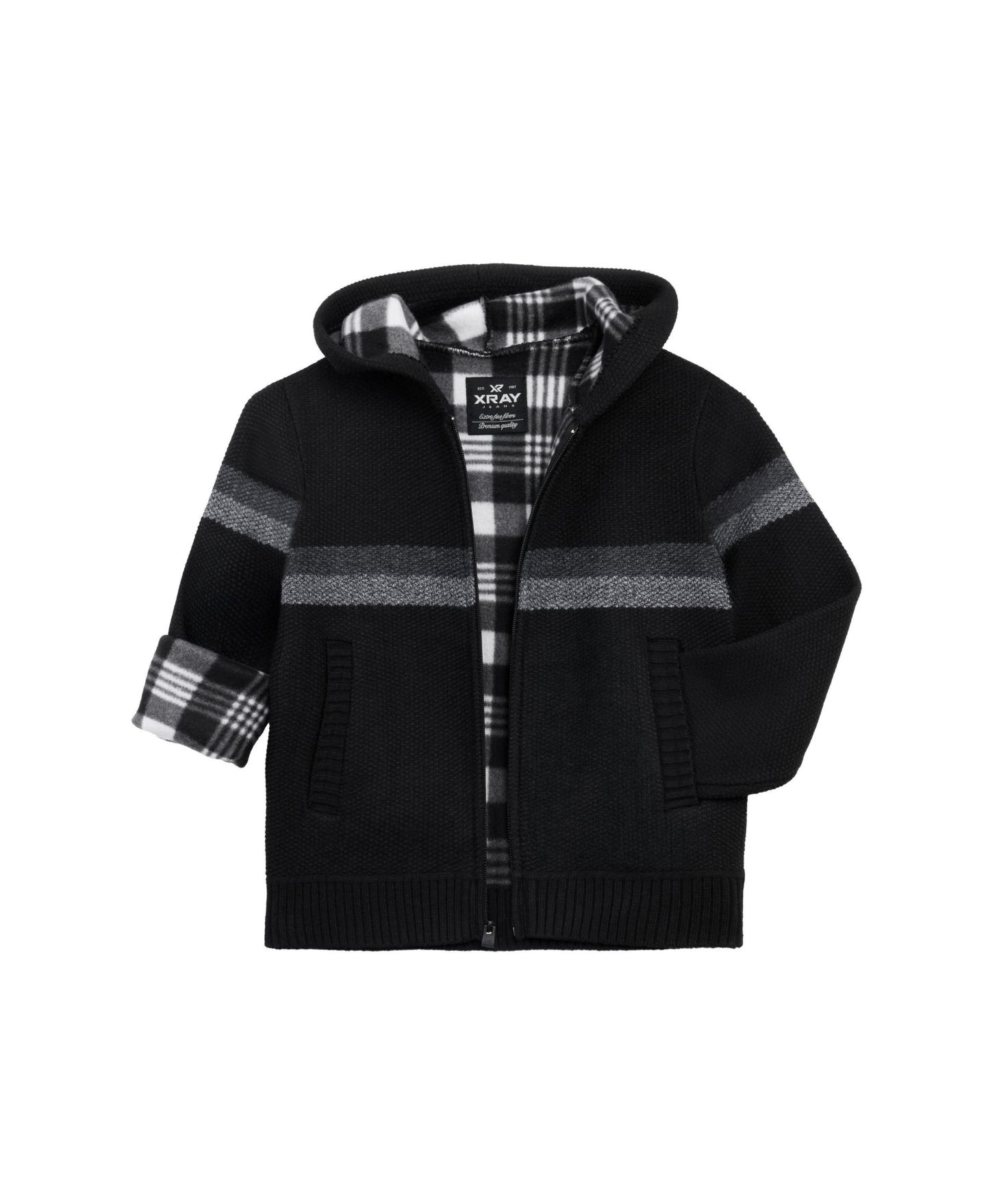 Свитер XRAY Fleece Lined Full Zip Hooded Knit Sweater Size 4-18 для мальчиков, цвет: Чёрный / Угольный — фото 3
