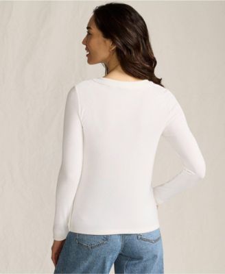 Women's Drapey Rib Fitted Long Sleeve Henley T-Shirt