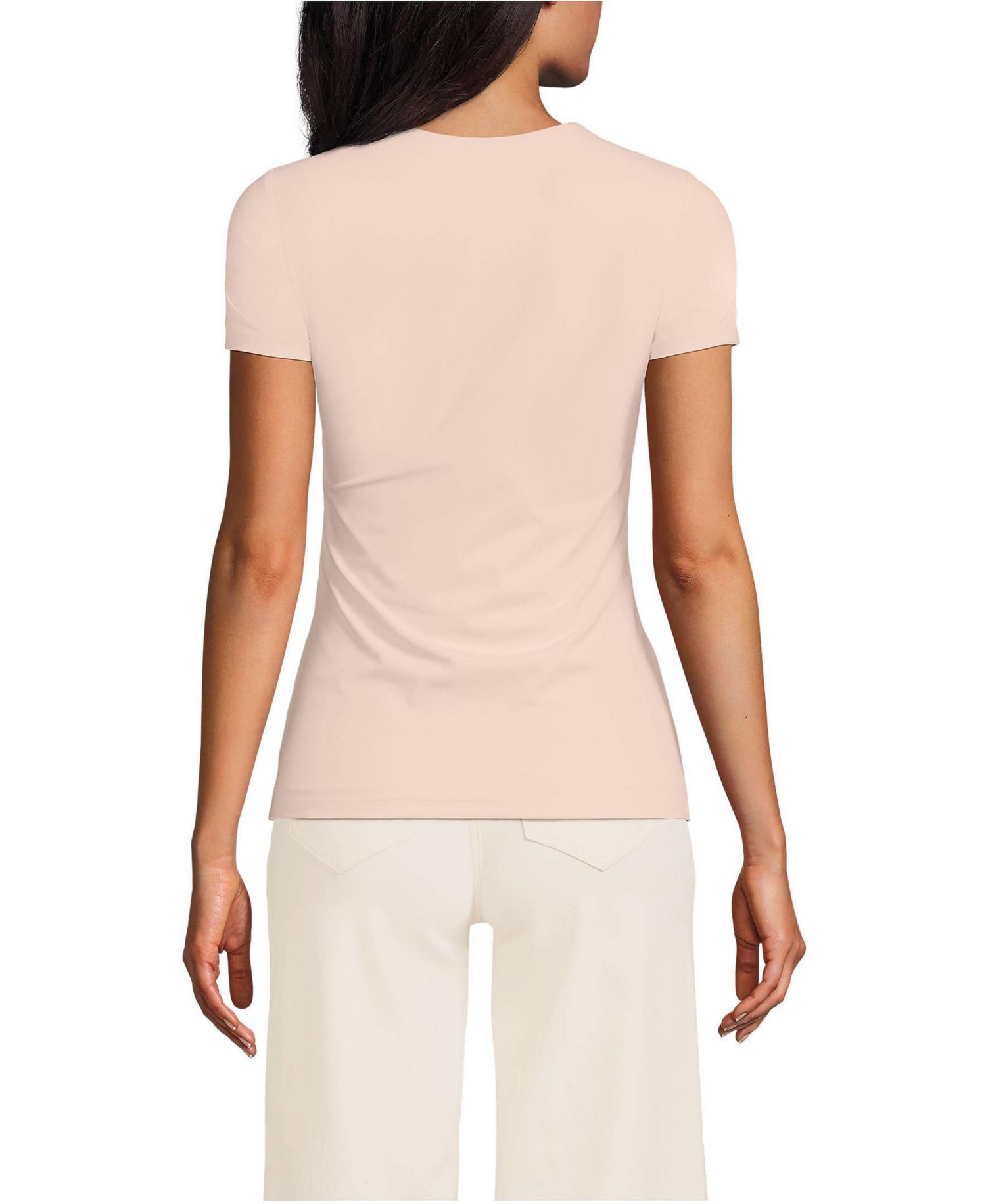 Women's Short Sleeve Tugless Double Layer Crew Neck Knit Top