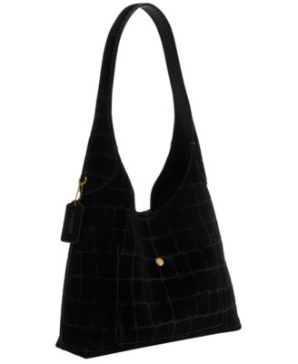 Brooklyn Medium Crocodile Embossed Suede Shoulder Bag 28