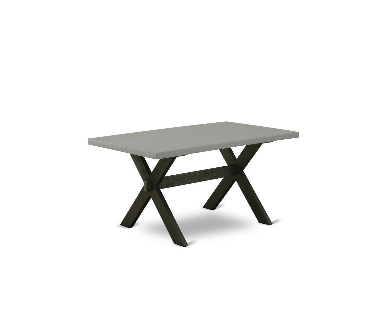 7-Pc Rubberwood Cement Table Top Shitake Linen Upholstery High Chair Back Rectangular Dining Set