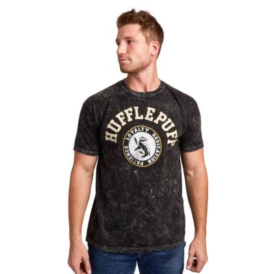 Men's Hufflepuff Varsity Black Vintage Mineral Wash Crew Neck Short Sleeve T-shirt-XXL