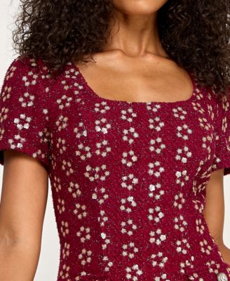 Juniors' Short Sleeve Boucle Dress