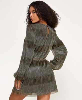 Juniors' Metallic Pleated Knit Belt Dress