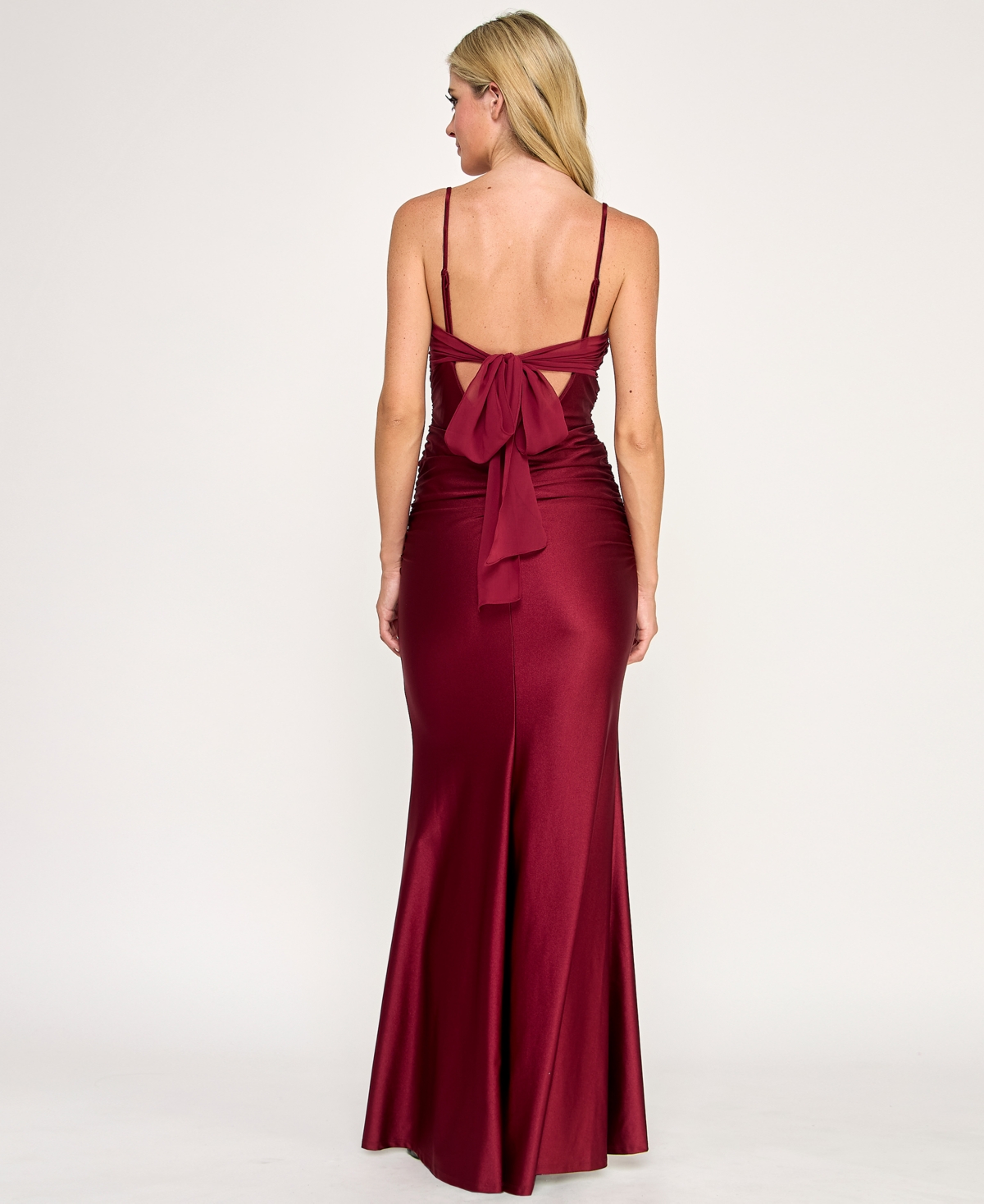 City Studios Juniors' Twist Front Tie Back Long Dress In Burgundy