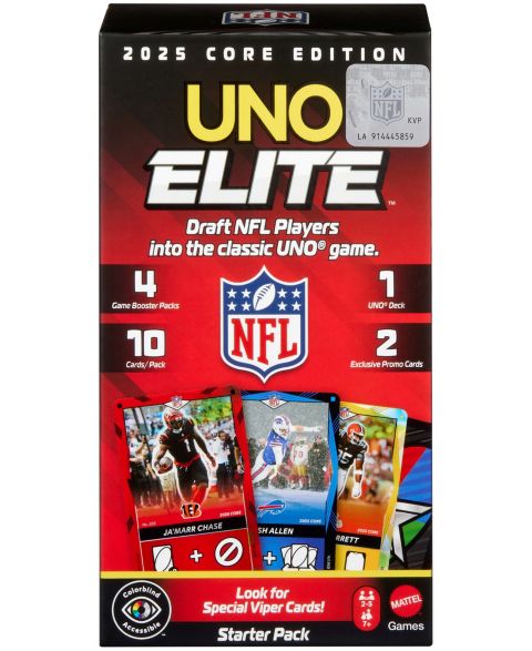 Детские карточные игры Mattel UNO Elite NFL Card Game 2025 Core Edition Starter Set