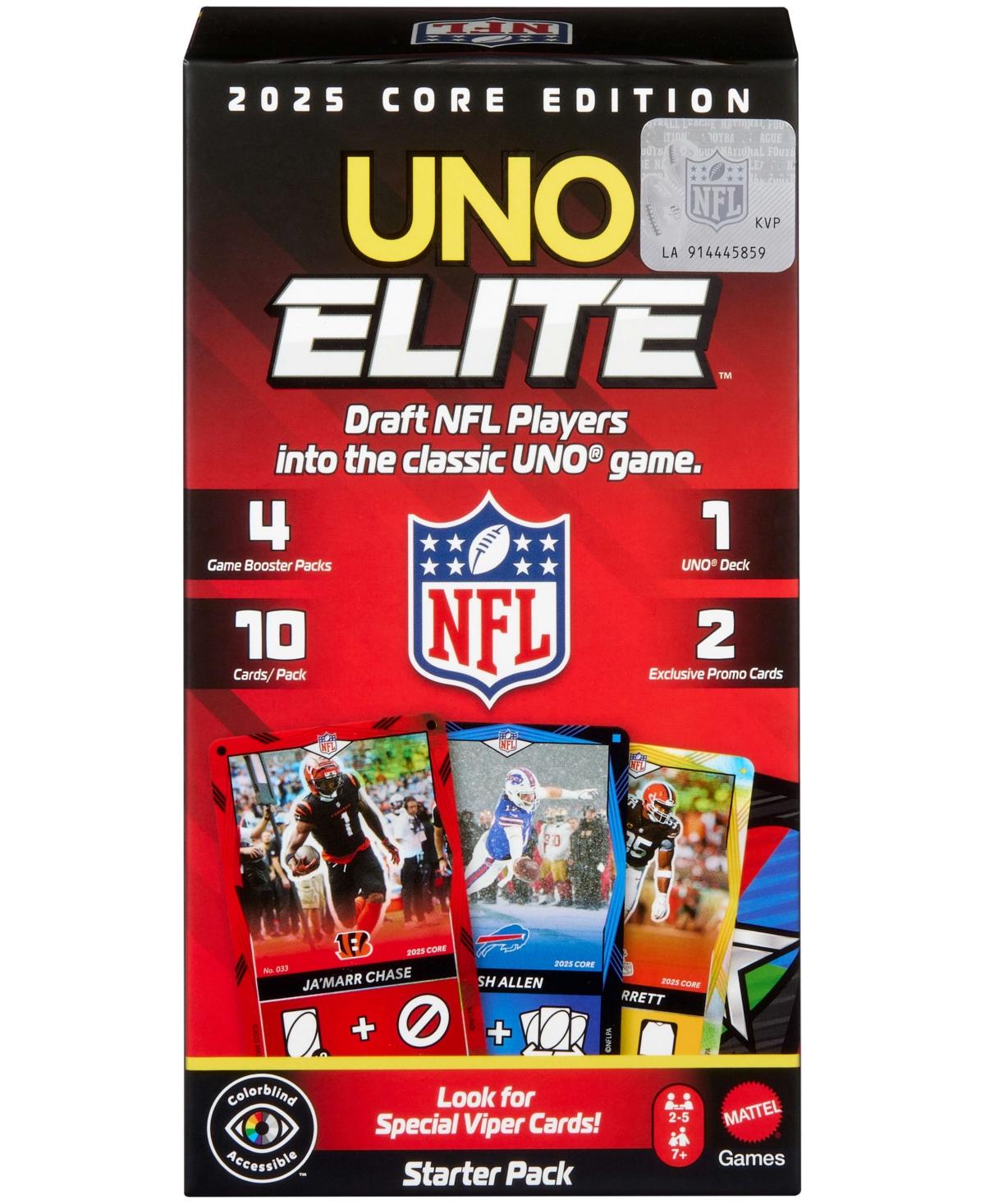Mattel Uno Elite Nfl Card Game 2025 Core Edition Starter Set
