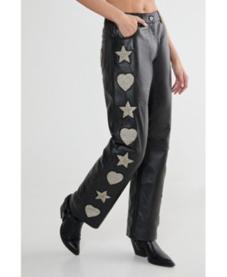 Women's Leather Patched Pants