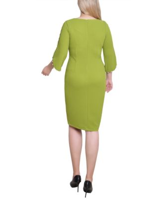 Petite 3/4 Cultivated Pearl-Detail Petal Sleeve Dress