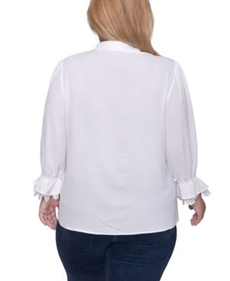 Plus Size 3/4 Sleeve Blouse With Lace Details Top