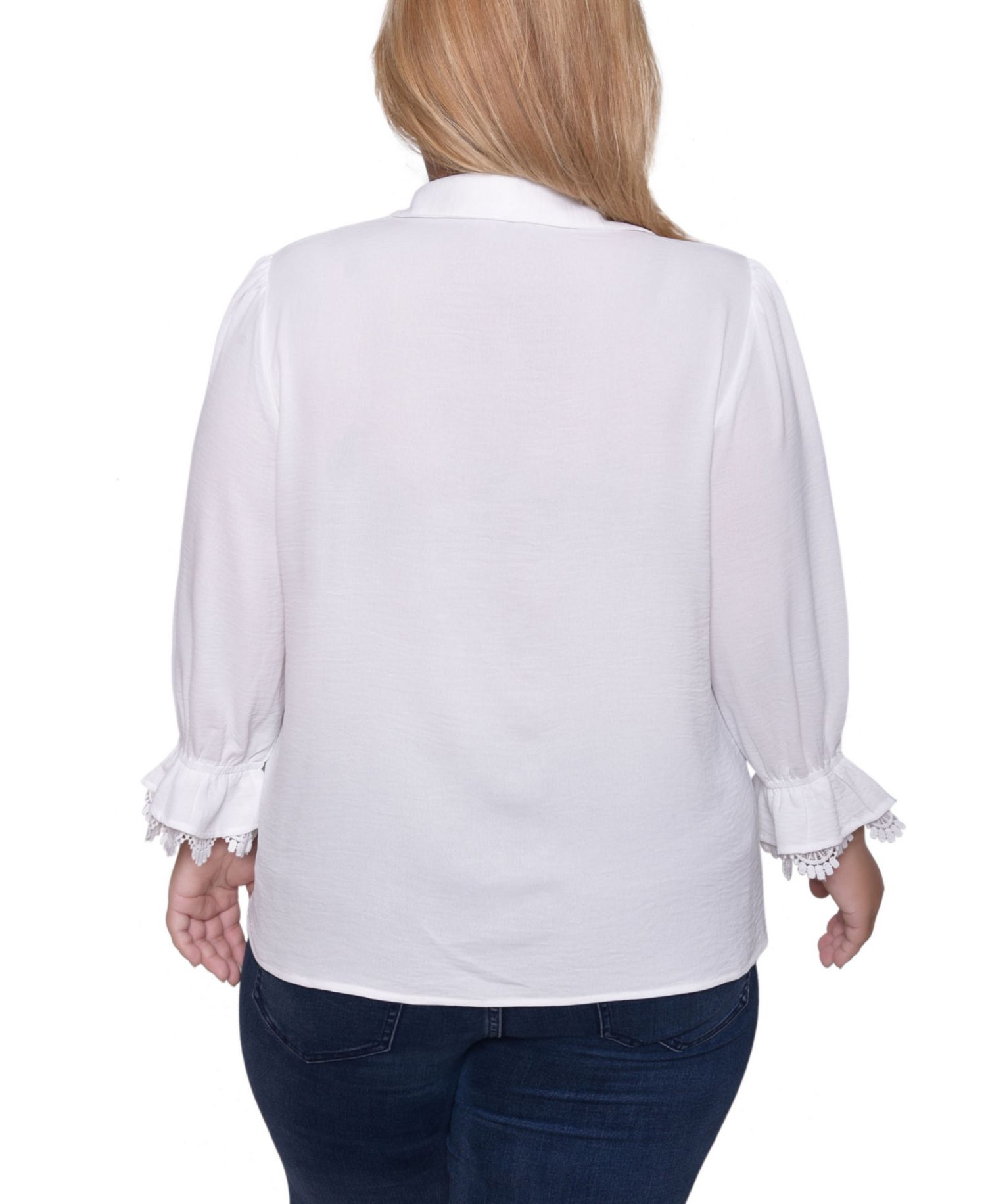 Plus Size 3/4 Sleeve Blouse With Lace Details Top