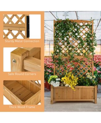 71'' Tall Raised Garden Bed Wooden Planter w/ Trellis for Flower Climbing Plant