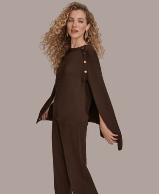 Women's Button Detail Poncho Sweater