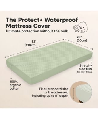 2-Pack Protect+ Waterproof Crib Mattress Protector Covers, Quin Quilted Cotton Baby Mattress Topper, Toddler Crib Sheets