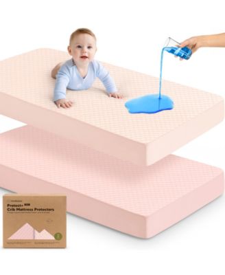 2-Pack Protect+ Waterproof Crib Mattress Protector Covers, Quin Quilted Cotton Baby Mattress Topper, Toddler Crib Sheets