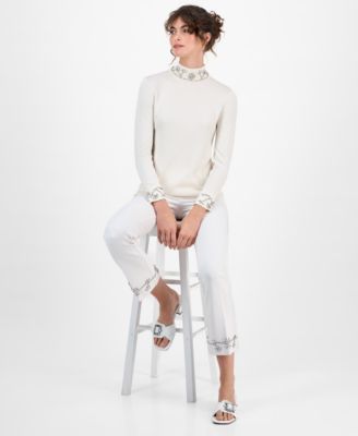 Women's Embellished Mock-Neck Sweater & Embellished Pull-On Kick-Flare Pants